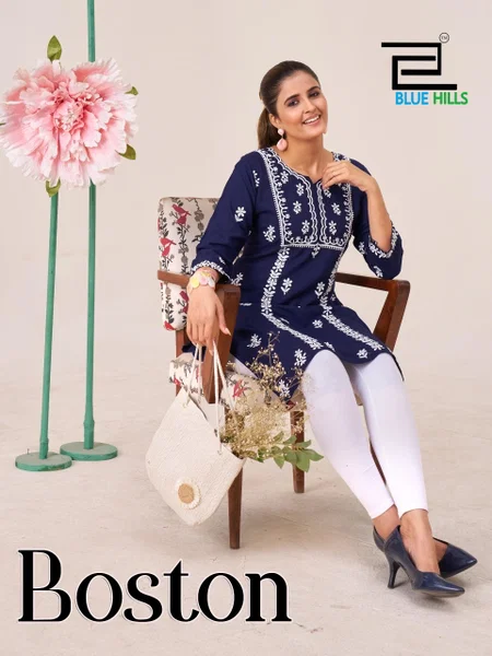 Boston By Blue Hills Rayon Embroidery Ladies Kurti Wholesale Shop In Surat